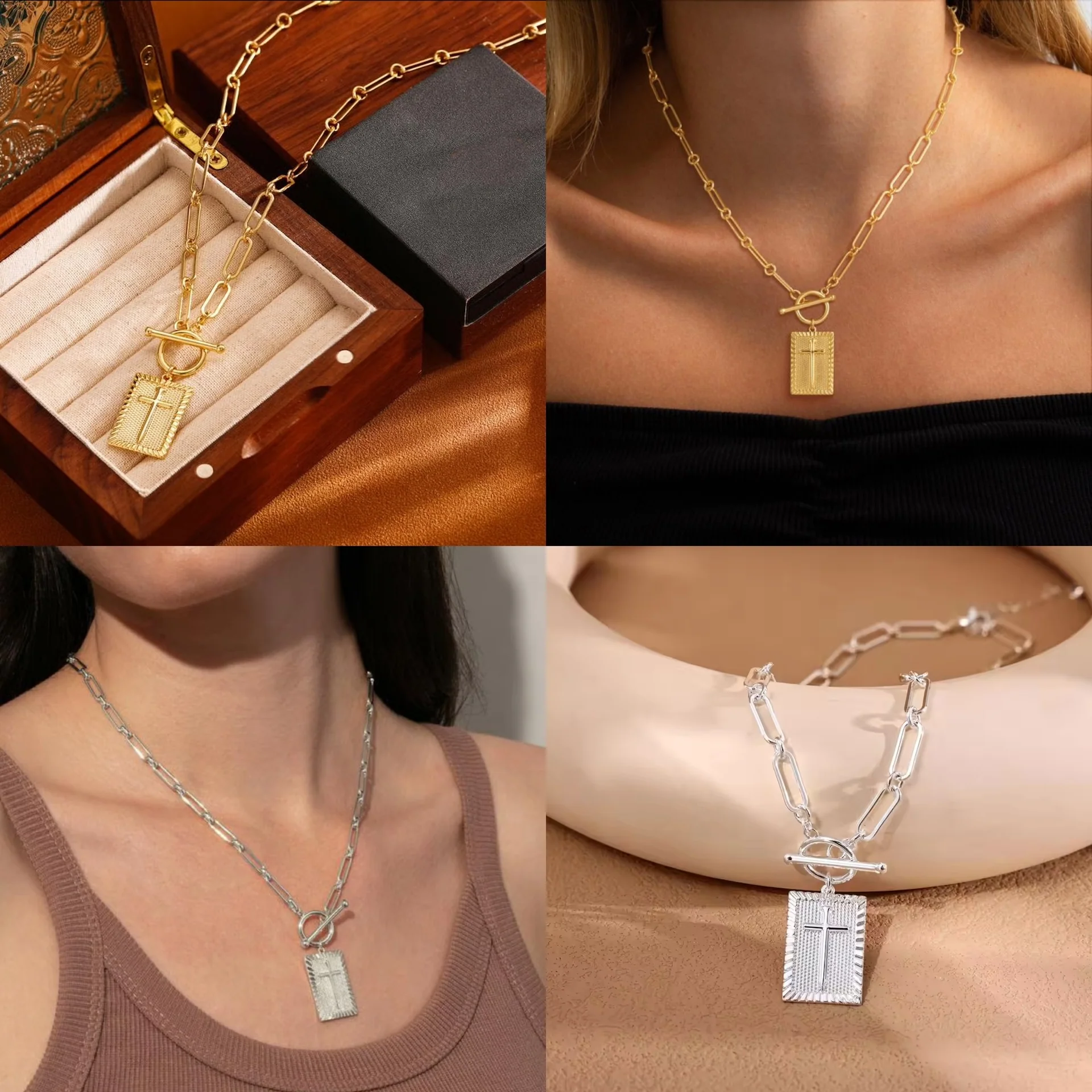 ✝️ Cross Pendant Paperclip Chain Necklace, Unisex, Waterproof and Sweat-Resistant, Fade-Proof - Image 2