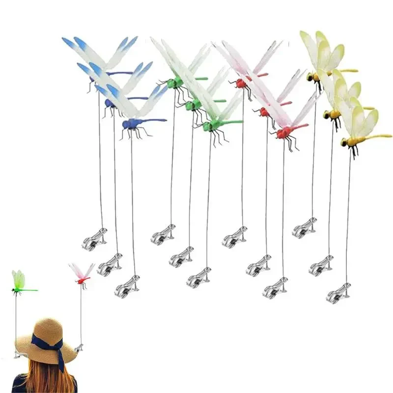 12 Counts Outdoor Fake Dragonfly Rod Clip, Garden MetalDragonfly Clip - Image 2