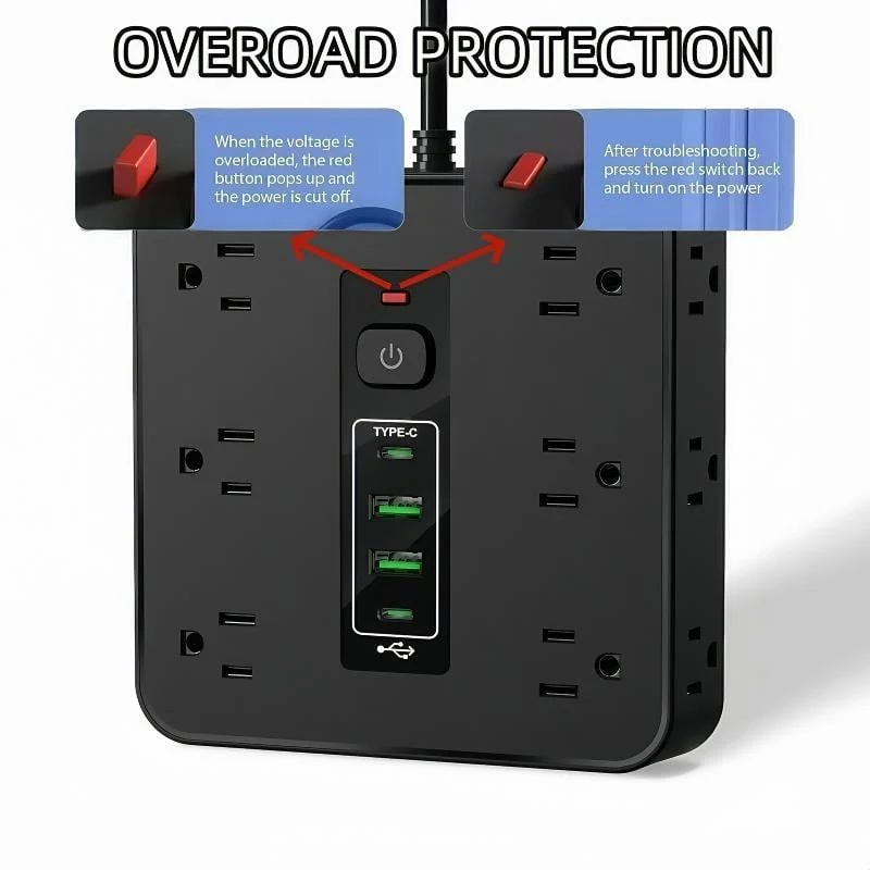 ⚡16-in-1 Power Strip with Switch & Surge Protection,ETL Listed Fireproof Power Strip - Image 2