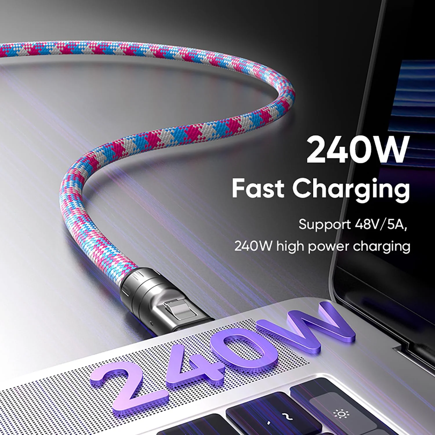 240W USB-C to USB-C Fast Charging Cable Lanyard & Wearable Wrist Strap - Image 2