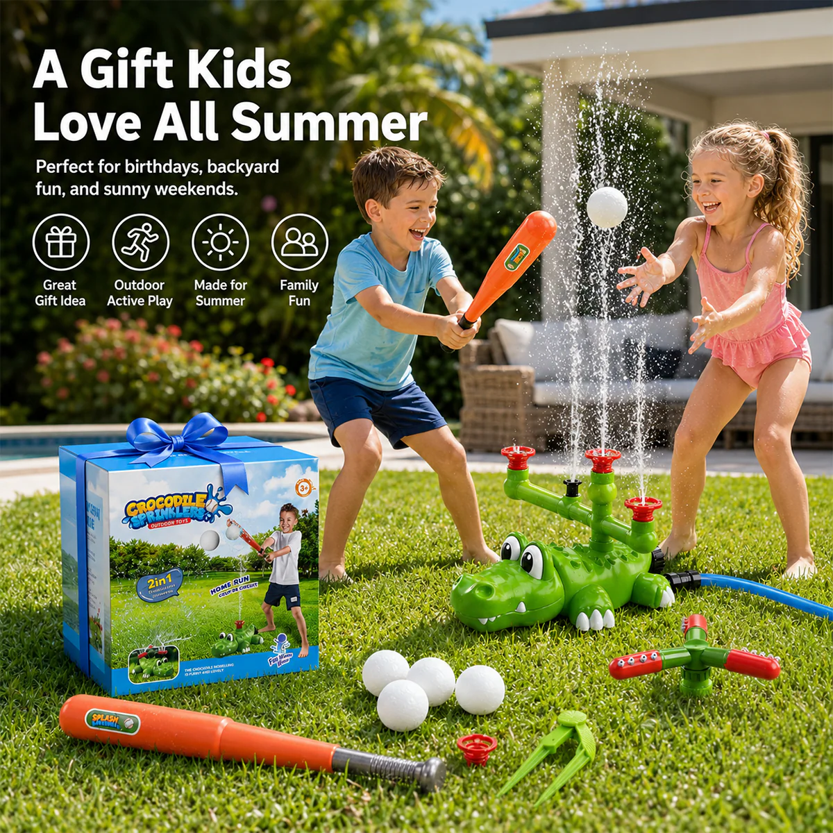 💦 4-in-1 Kids Crocodile Baseball Water Sprinkler T Ball Set & Water Ball Toy 💦 - Image 3