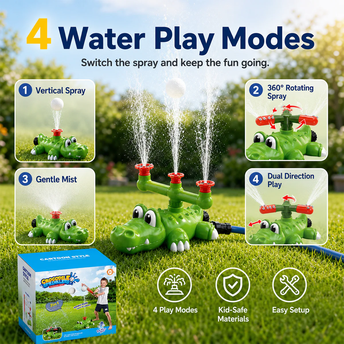💦 4-in-1 Kids Crocodile Baseball Water Sprinkler T Ball Set & Water Ball Toy 💦 - Image 5