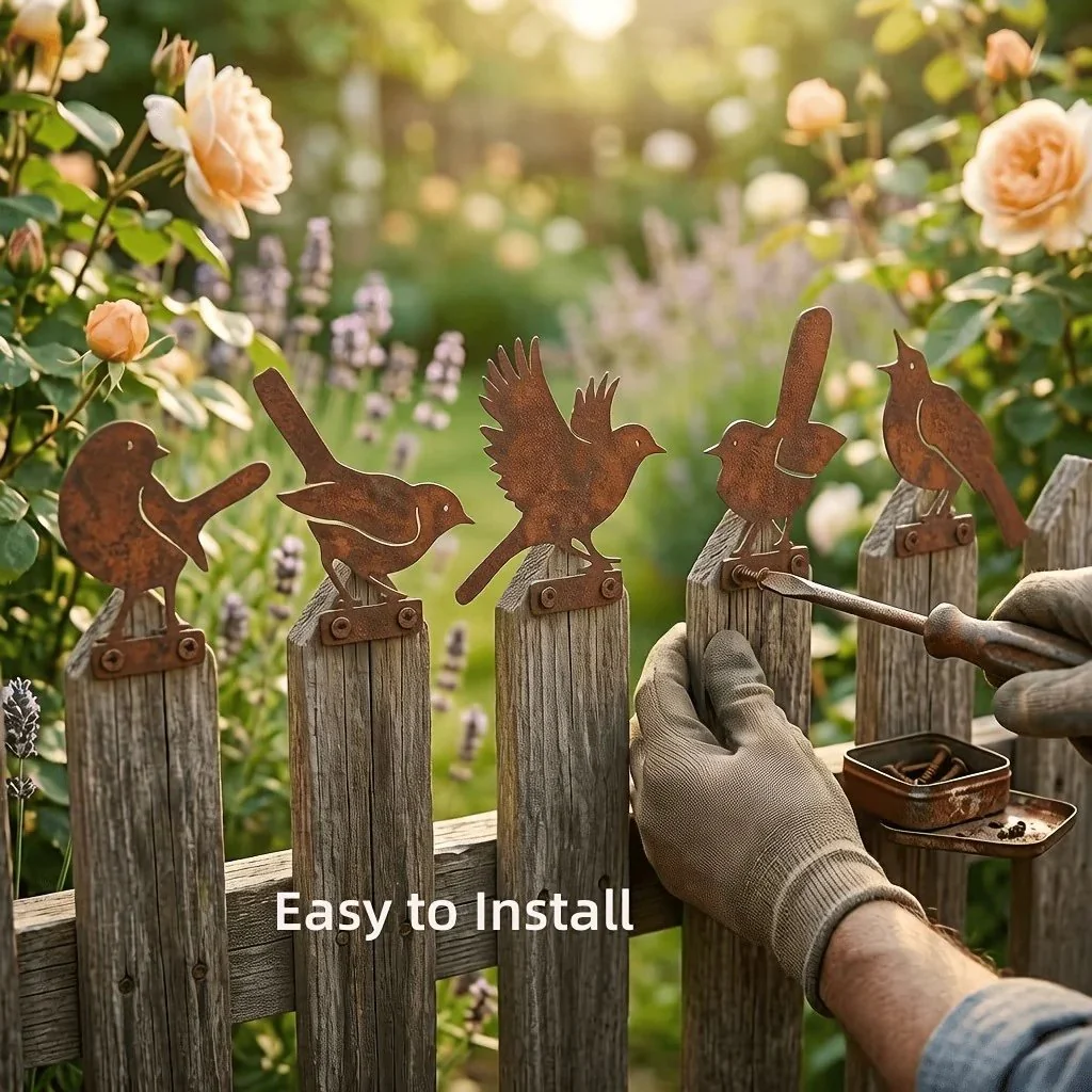 5-Piece Lifelike Rusty Metal Bird Silhouettes Garden Art - Image 10