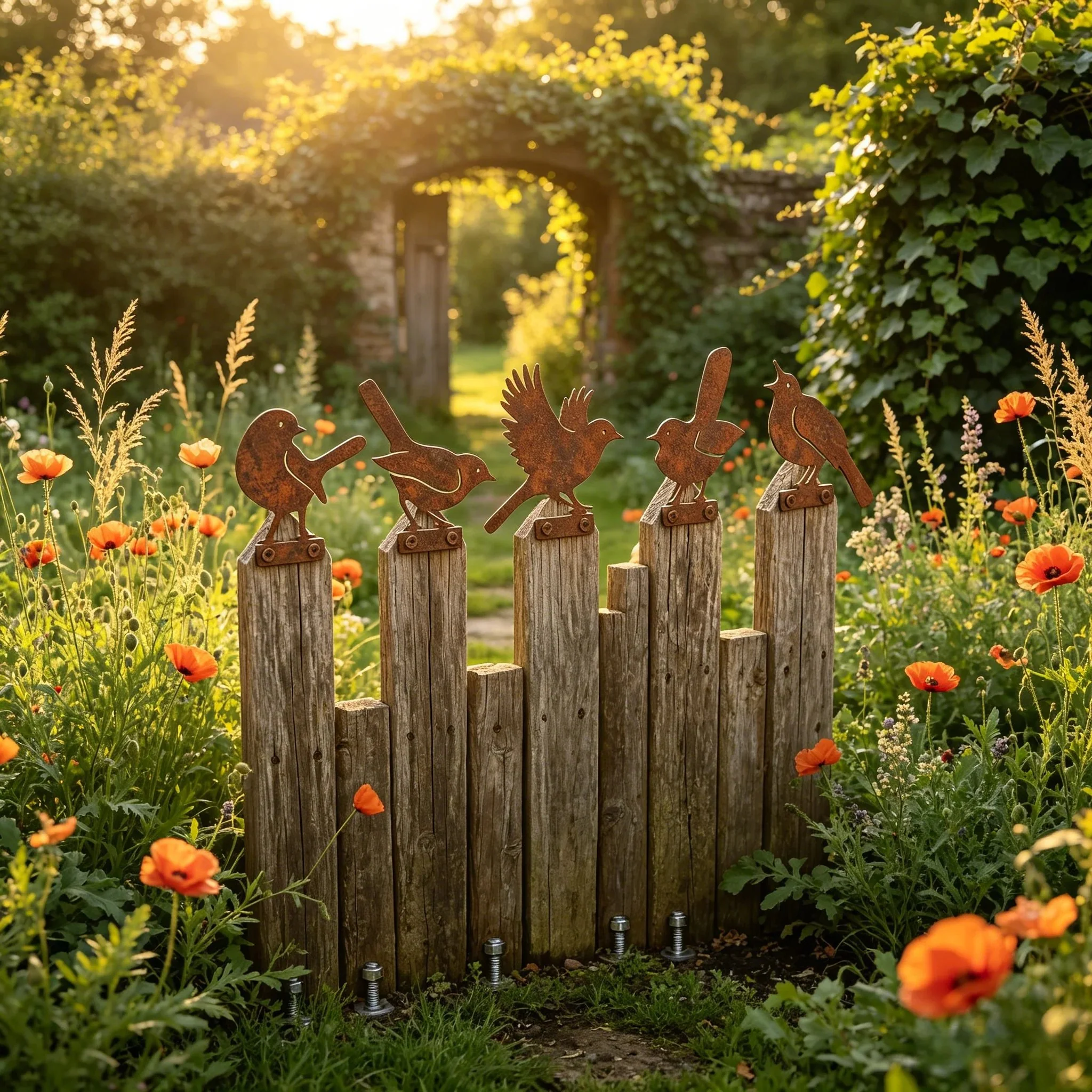 5-Piece Lifelike Rusty Metal Bird Silhouettes Garden Art - Image 12