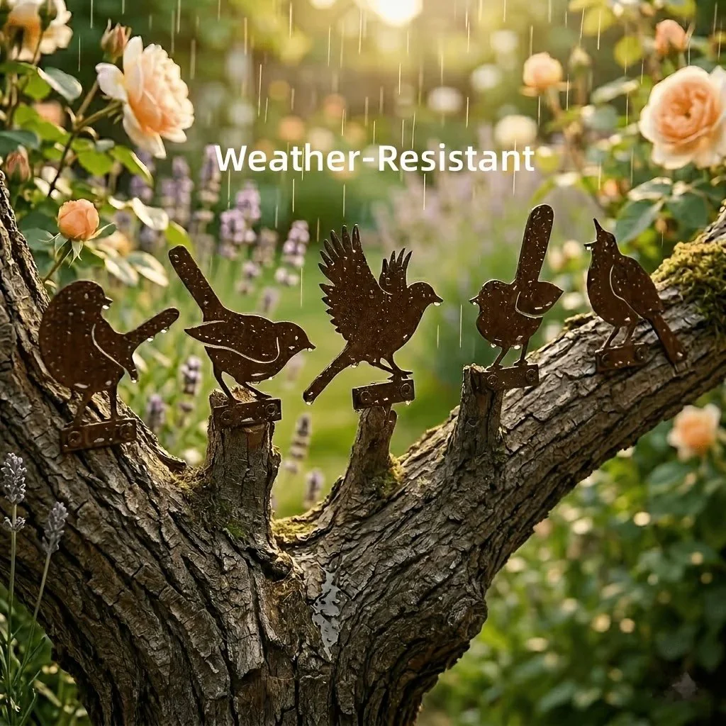 5-Piece Lifelike Rusty Metal Bird Silhouettes Garden Art - Image 14