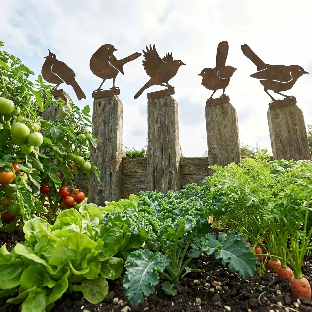 5-Piece Lifelike Rusty Metal Bird Silhouettes Garden Art - Image 15