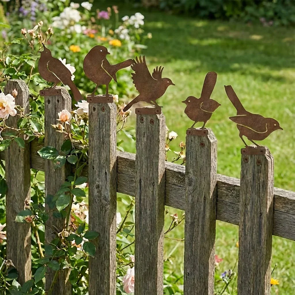 5-Piece Lifelike Rusty Metal Bird Silhouettes Garden Art - Image 16