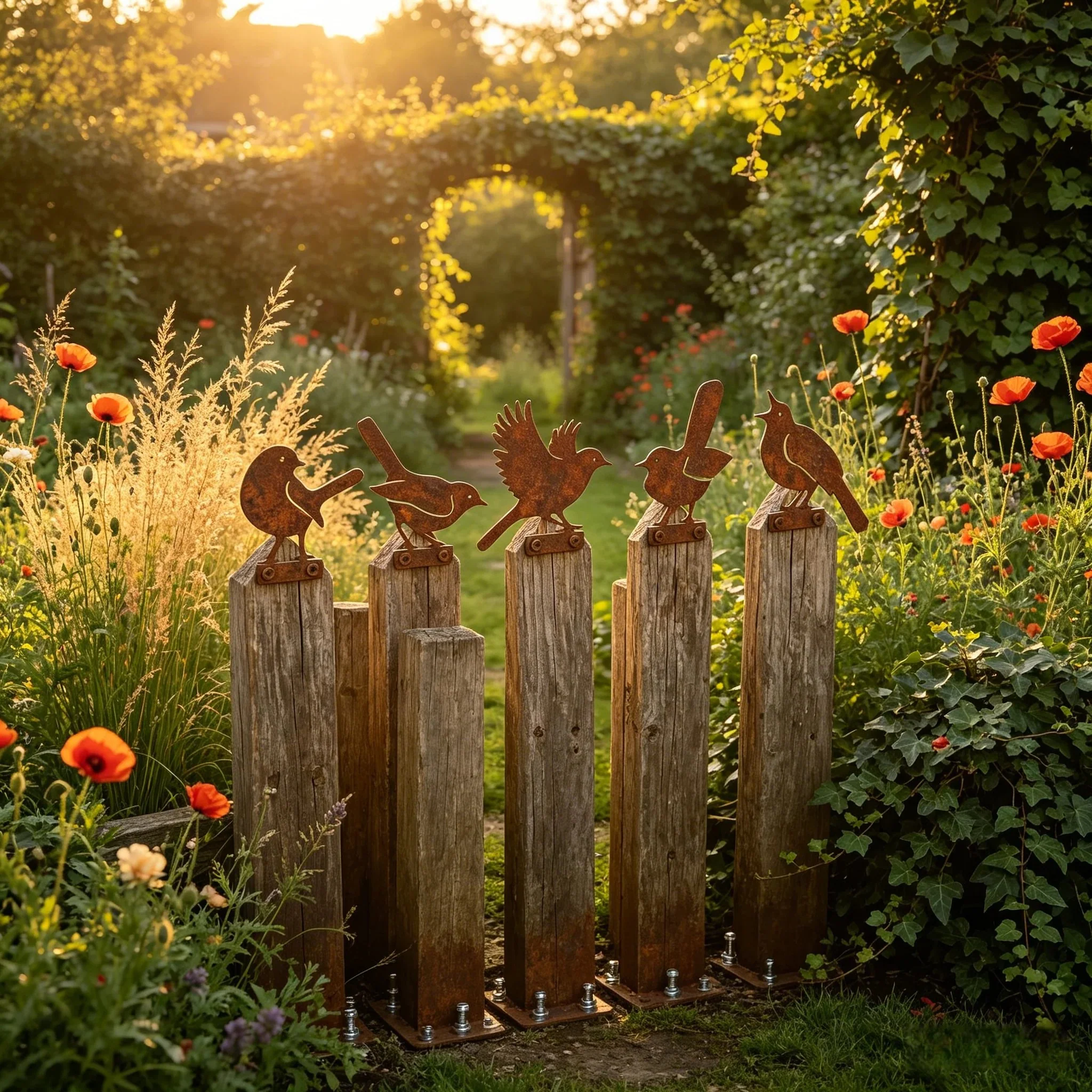 5-Piece Lifelike Rusty Metal Bird Silhouettes Garden Art - Image 17
