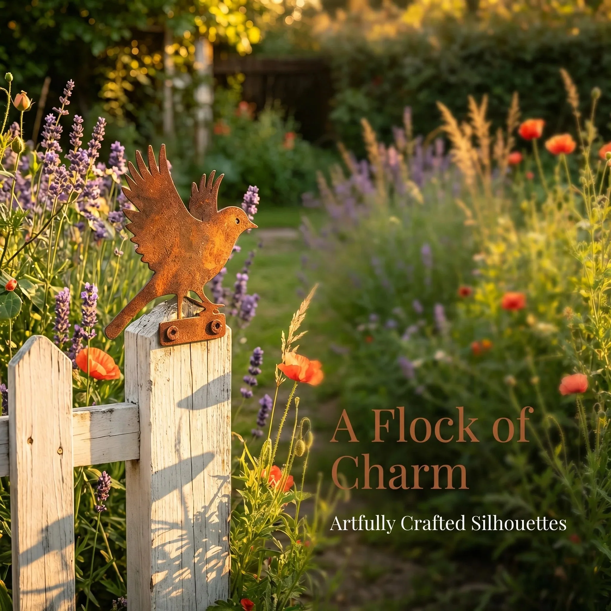 5-Piece Lifelike Rusty Metal Bird Silhouettes Garden Art - Image 4