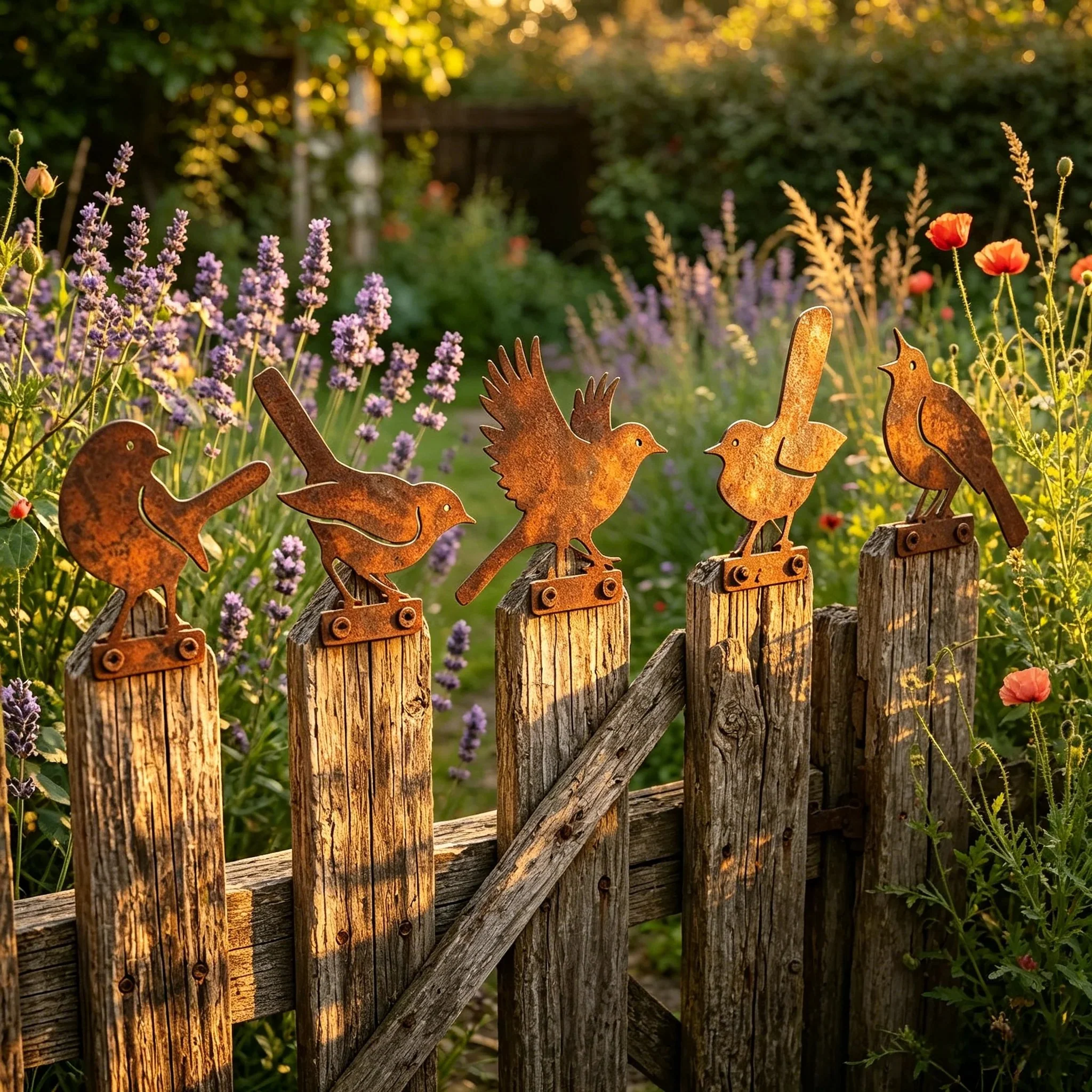 5-Piece Lifelike Rusty Metal Bird Silhouettes Garden Art - Image 7