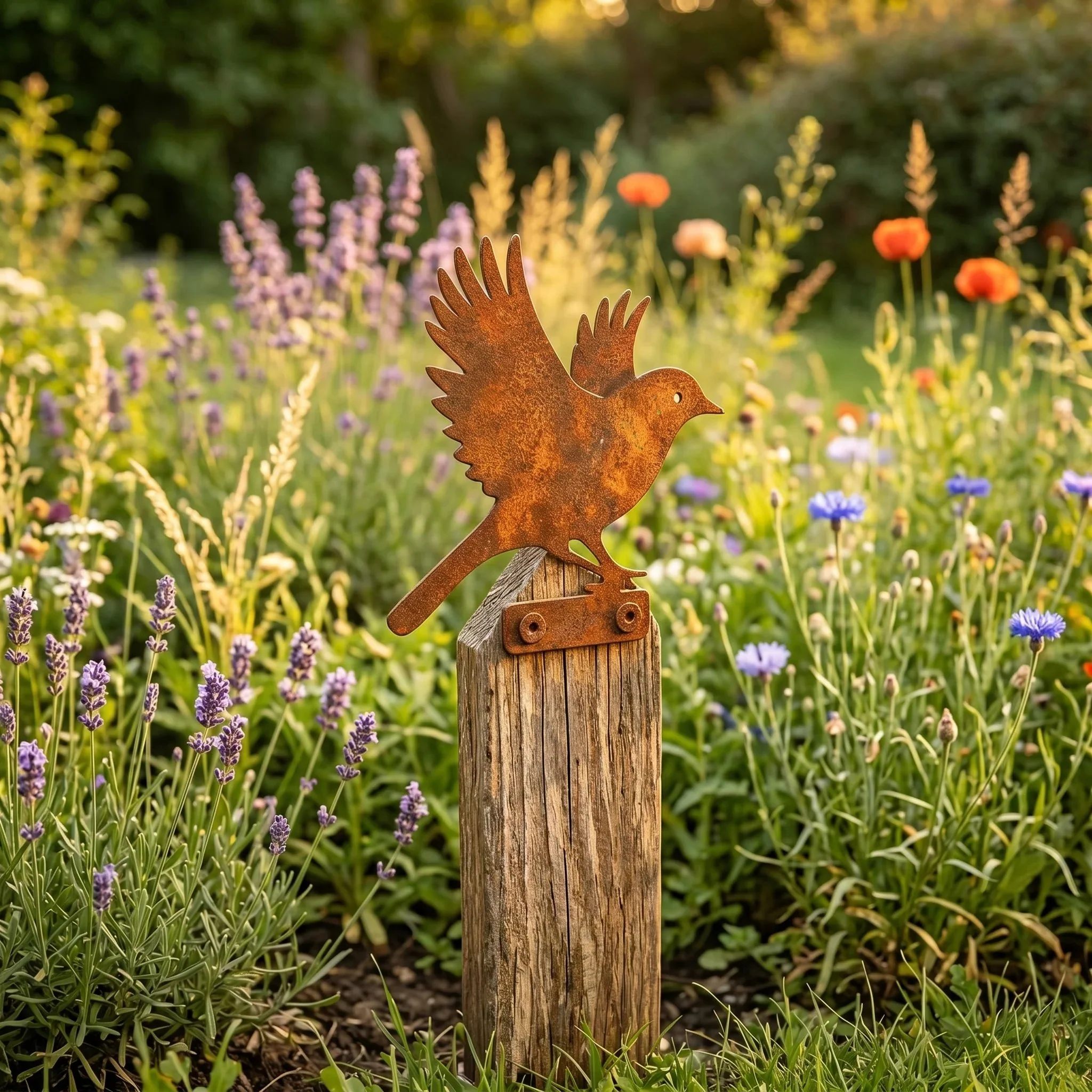 5-Piece Lifelike Rusty Metal Bird Silhouettes Garden Art - Image 8