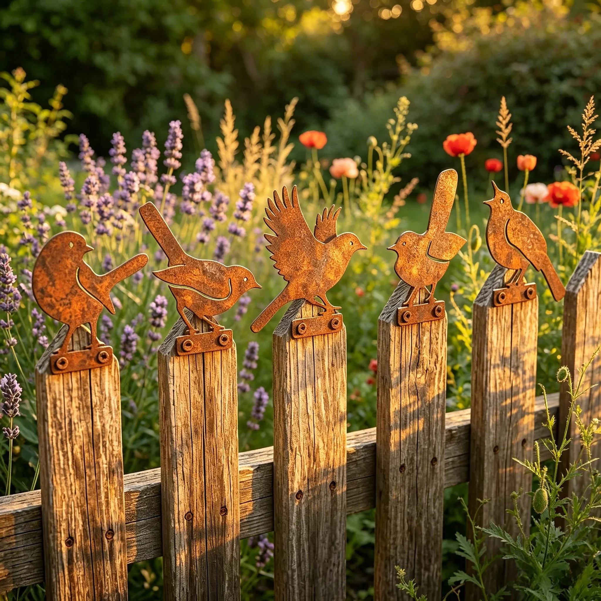 5-Piece Lifelike Rusty Metal Bird Silhouettes Garden Art - Image 9