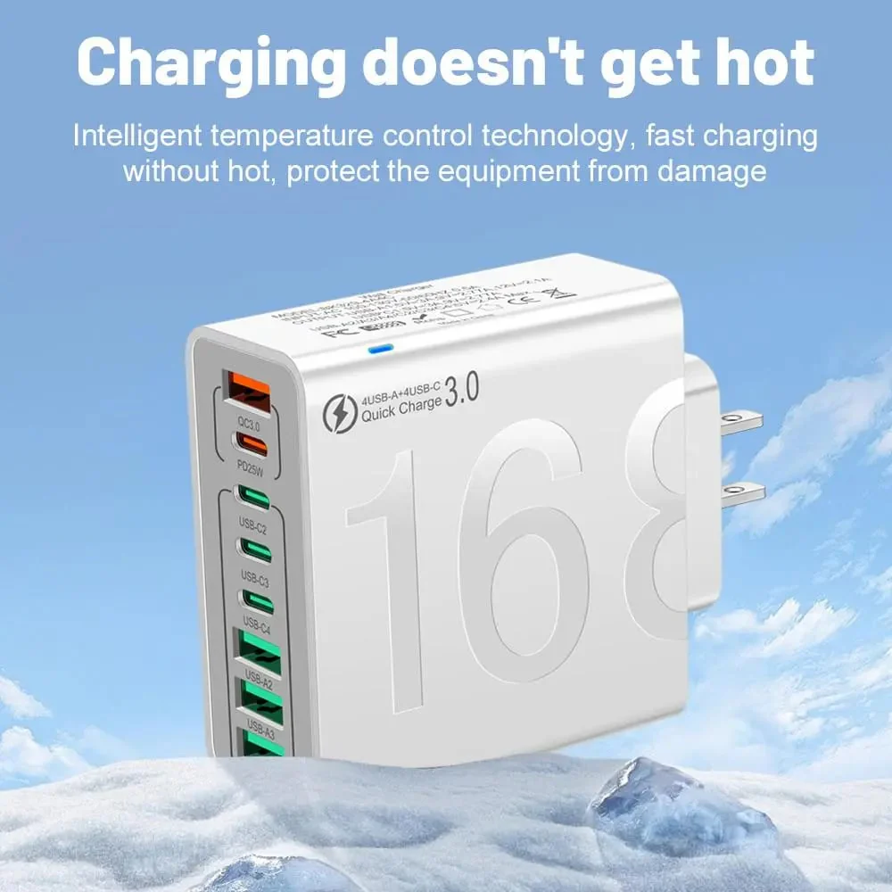 8-Port Smart USB-C & USB-A Fast Charging Hub for Phones & Tablets - Image 3