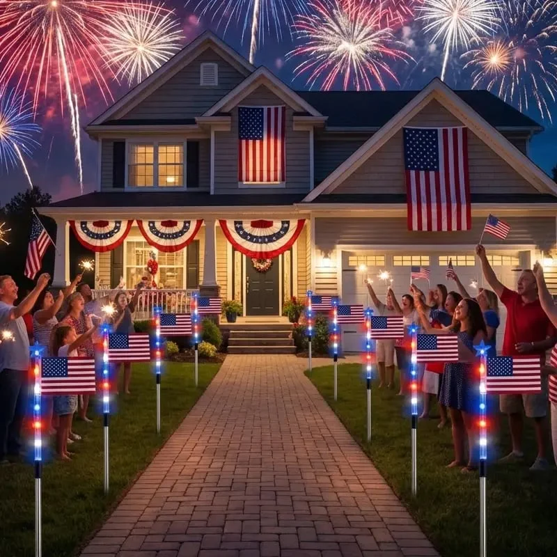 8 Solar American Flag Pathway Lights for 250th Independence Celebration - Image 2