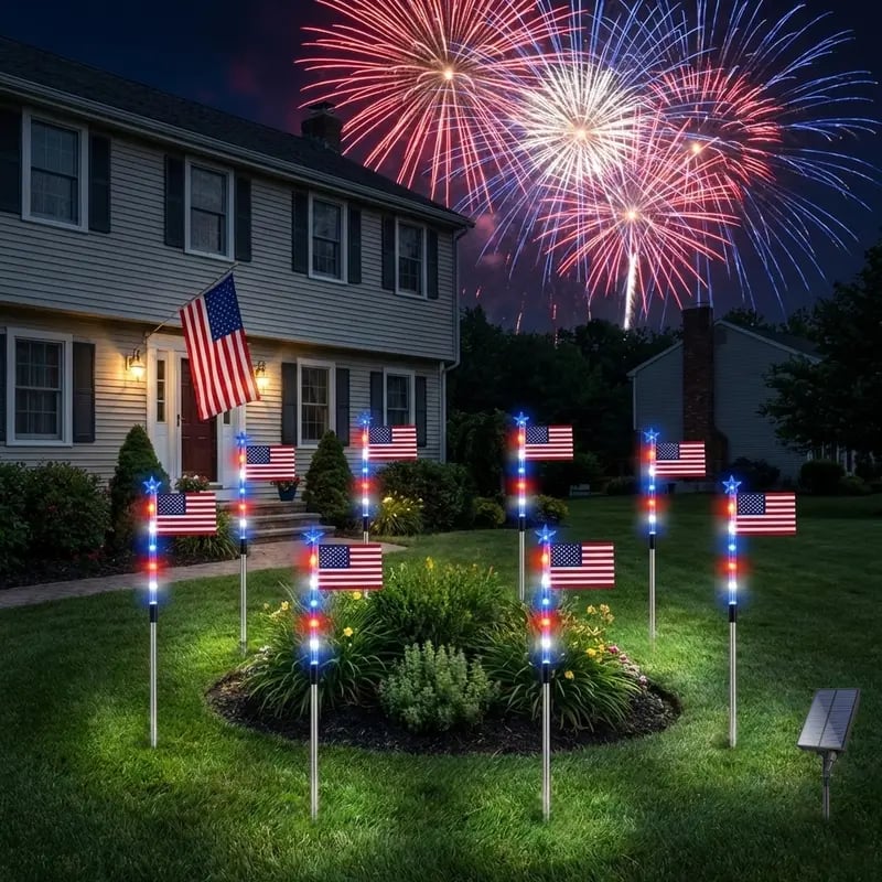 8 Solar American Flag Pathway Lights for 250th Independence Celebration - Image 3