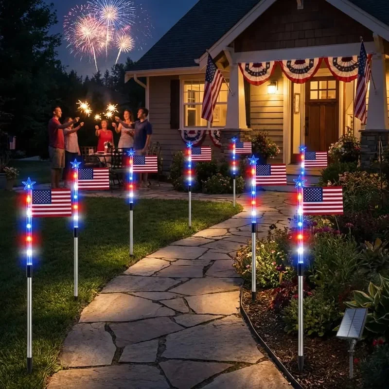 8 Solar American Flag Pathway Lights for 250th Independence Celebration - Image 4