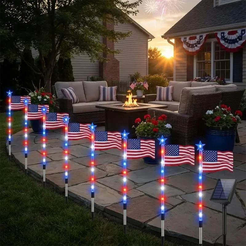 8 Solar American Flag Pathway Lights for 250th Independence Celebration - Image 5
