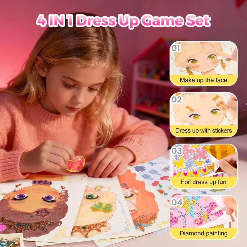 👗Special Diamond Painting & Princess Book Makeup Craft Kits Foil Art Books Set Play on Paper - Image 5