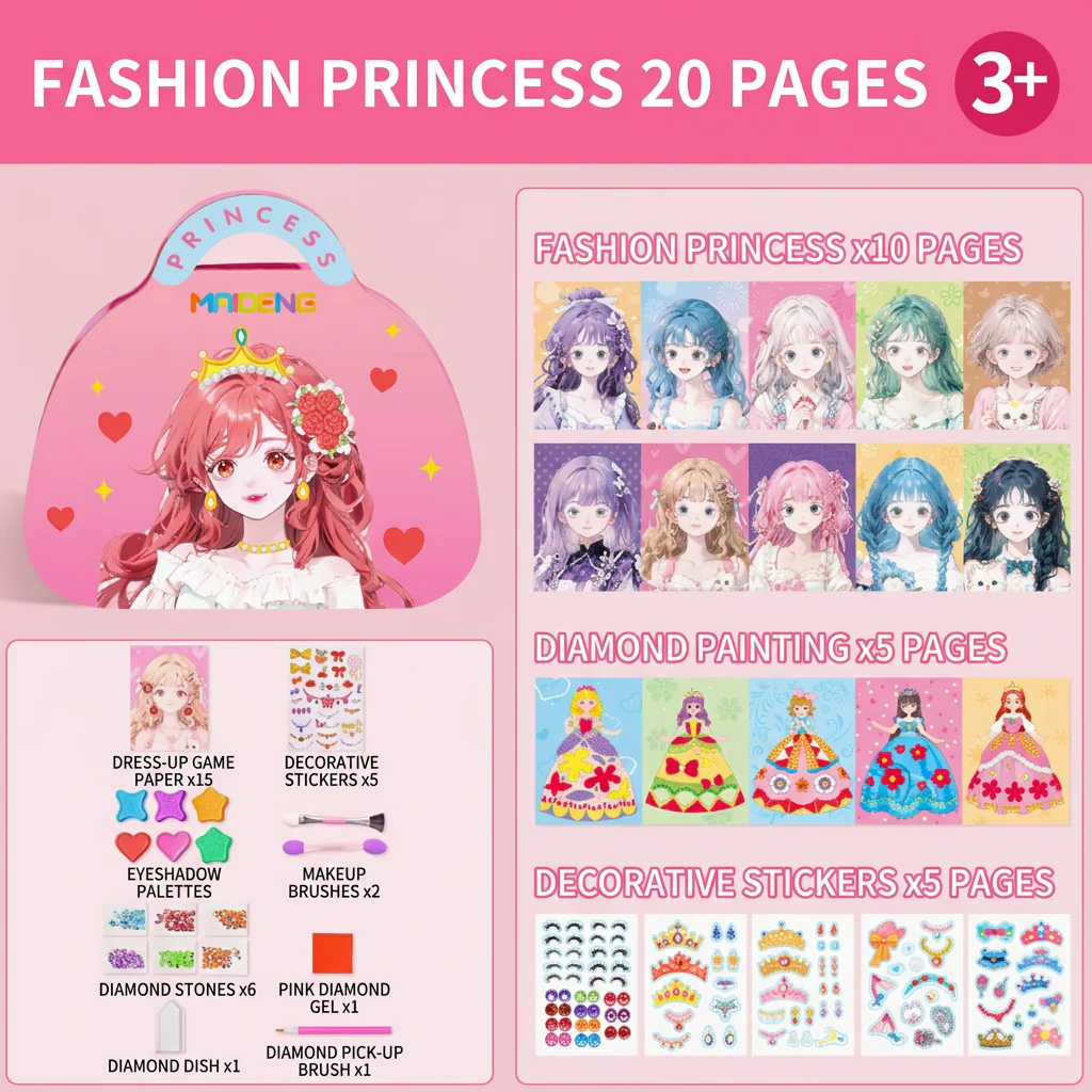 👗Special Diamond Painting & Princess Book Makeup Craft Kits Foil Art Books Set Play on Paper - Image 9