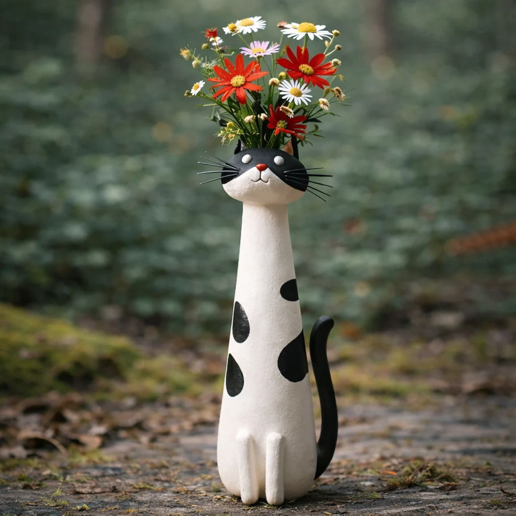 Handmade quirky cat-shaped vas - Image 3