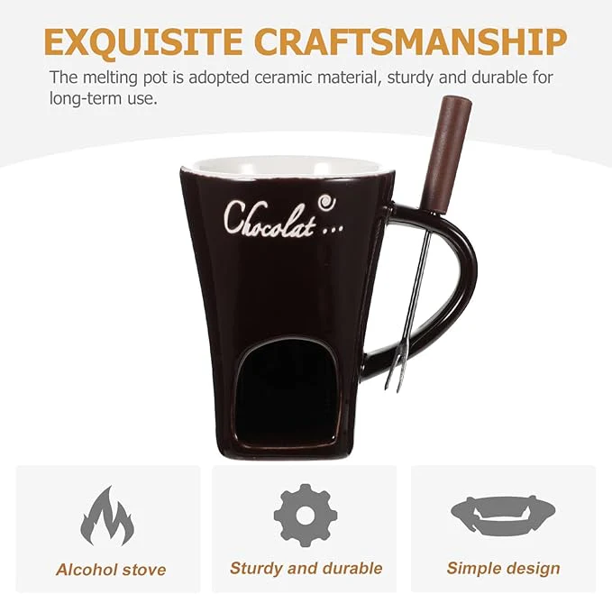 Ceramic Fondue Set – Chocolate, Cheese & Butter Melting Pot with Fork and Tealight Candle - Image 12