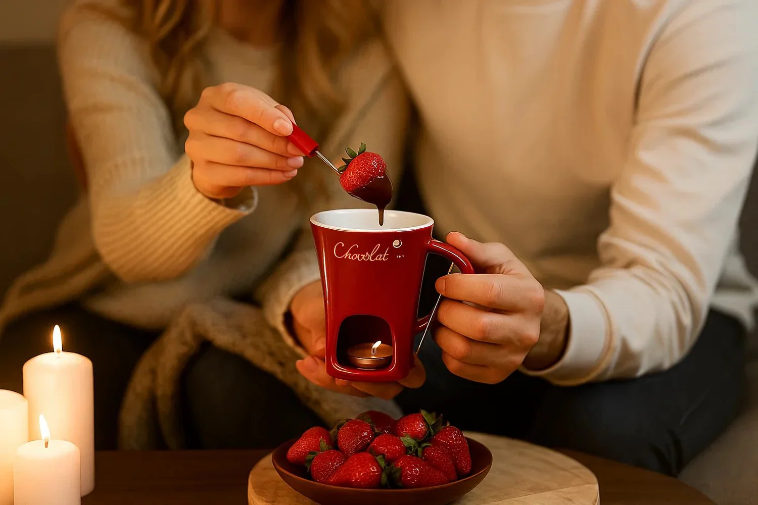 Ceramic Fondue Set – Chocolate, Cheese & Butter Melting Pot with Fork and Tealight Candle - Image 2