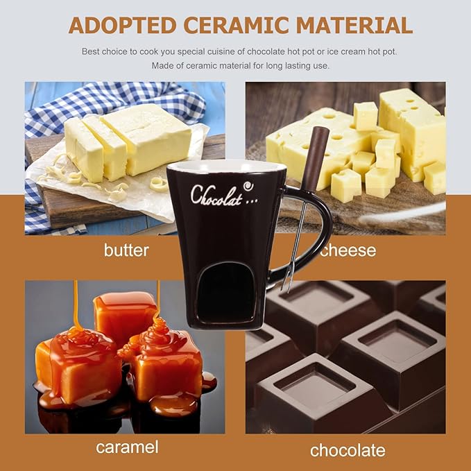 Ceramic Fondue Set – Chocolate, Cheese & Butter Melting Pot with Fork and Tealight Candle - Image 6