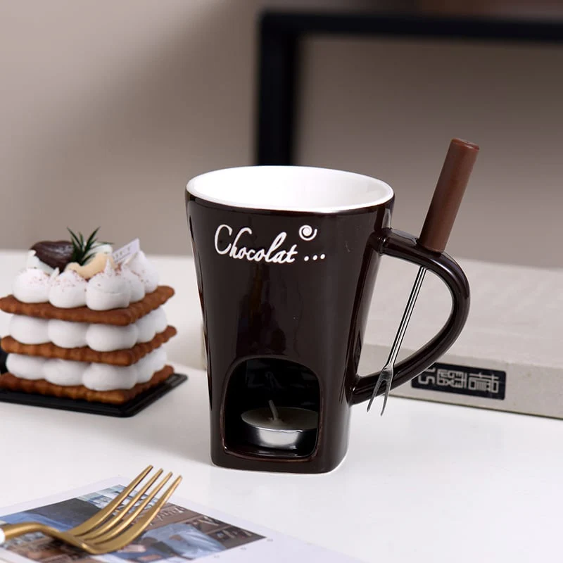 Ceramic Fondue Set – Chocolate, Cheese & Butter Melting Pot with Fork and Tealight Candle - Image 7