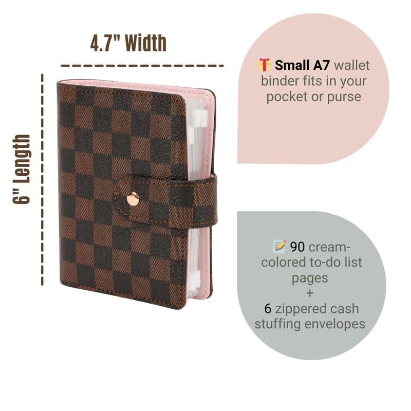 👛Checkered Pocket A7 Budget Mini Binder Wallet Planner Notebook with Money Stuffing Zip Envelopes👛 - Image 2