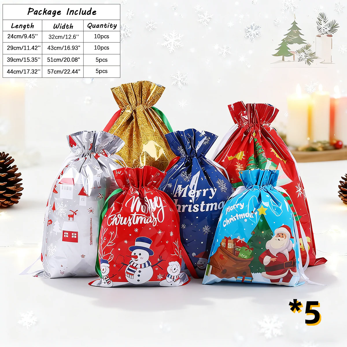 Christmas Cheer Drawstring Gift Bags - Image 10