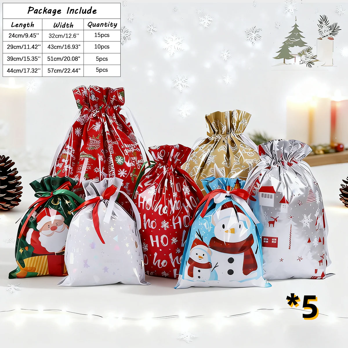 Christmas Cheer Drawstring Gift Bags - Image 12