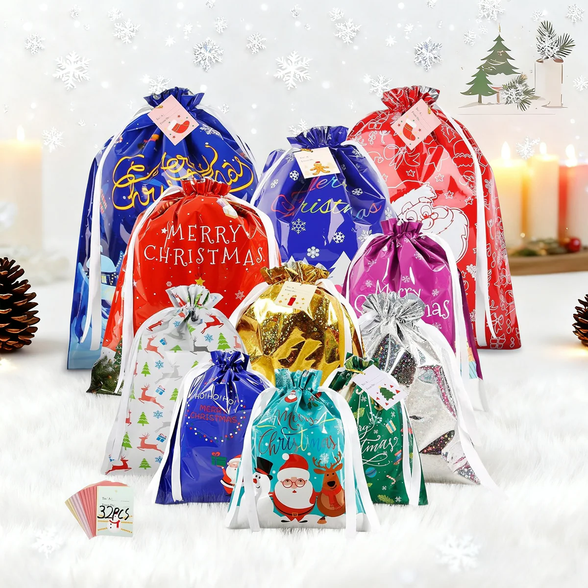 Christmas Cheer Drawstring Gift Bags - Image 14