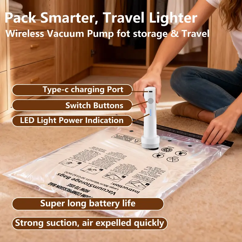 Cordless Travel Vacuum Storage Compression Bag Set - Image 6