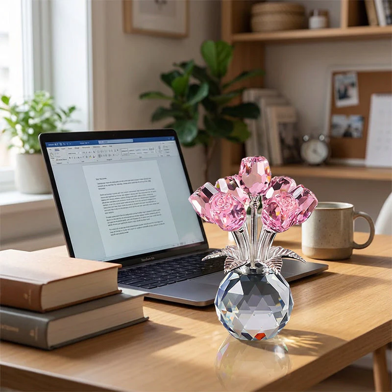 Everlasting Crystal Rose Flower Figurine in Vase - Image 4
