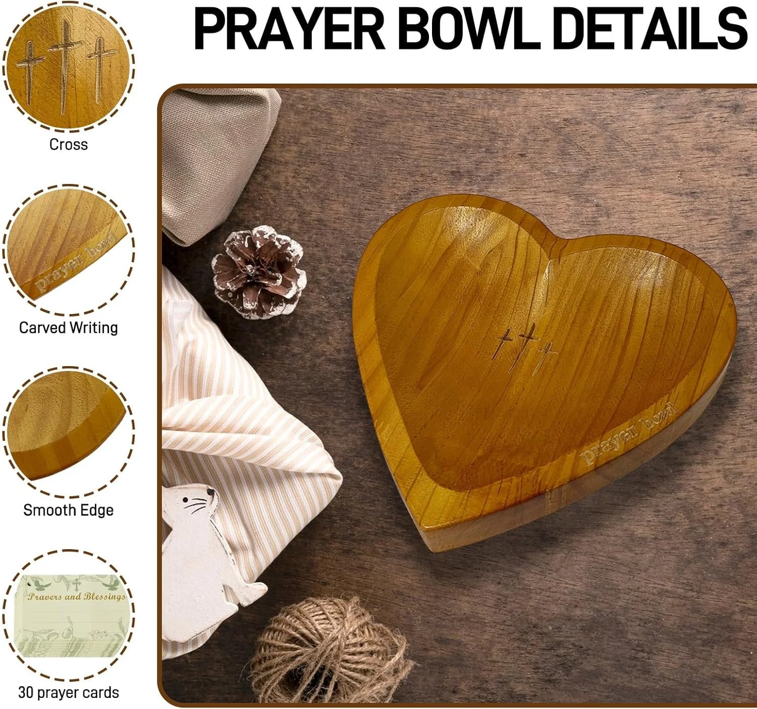 ✝️Handcrafted Wooden Heart Prayer Bowl Set - Image 3