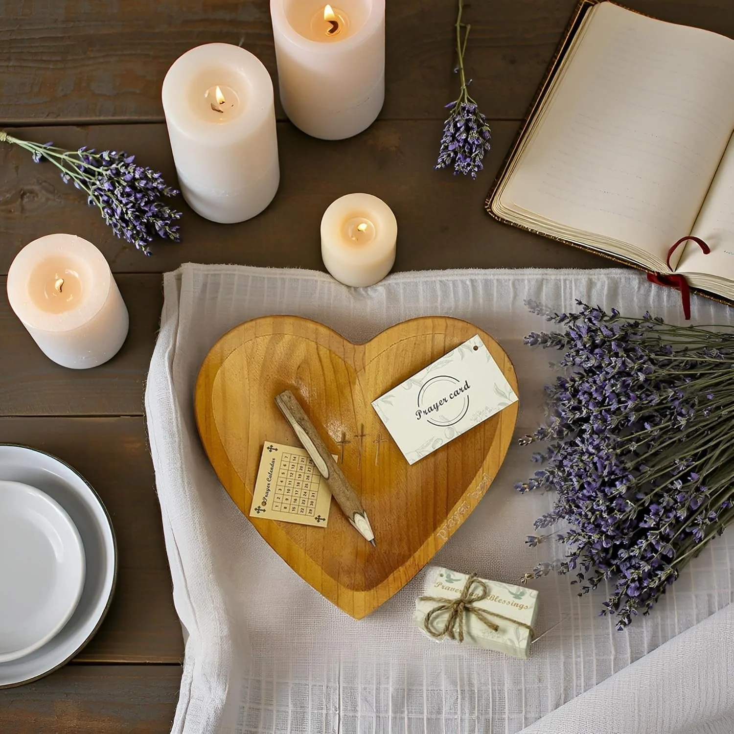 ✝️Handcrafted Wooden Heart Prayer Bowl Set - Image 4
