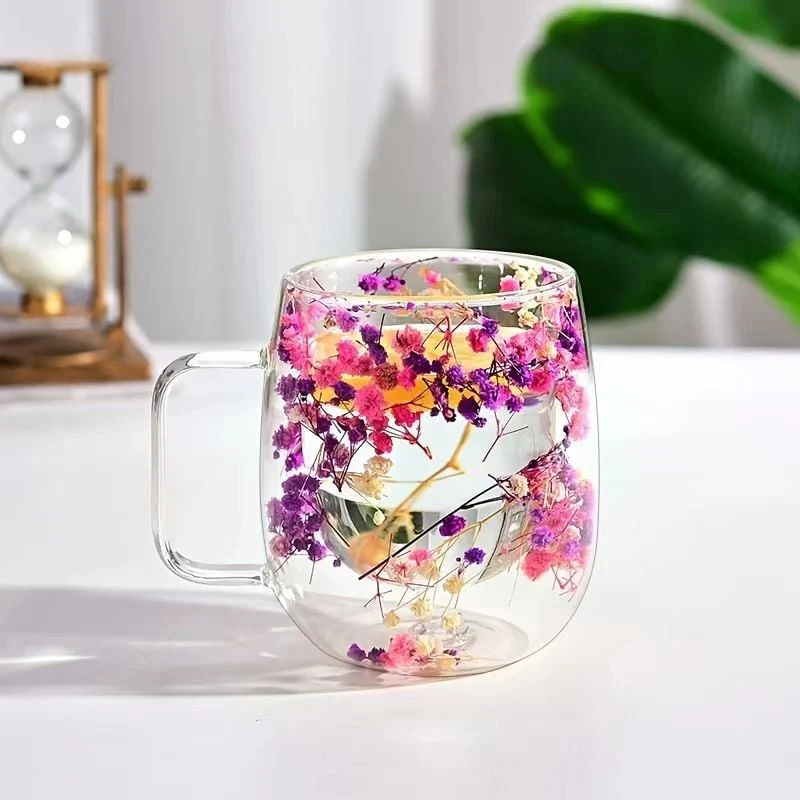 🎄🌸Transparent Double Glass Flower Tea Cup 350 ml - Image 12