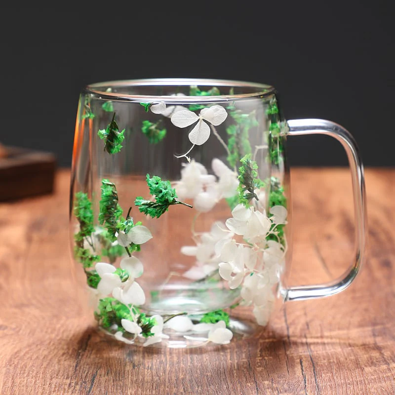 🎄🌸Transparent Double Glass Flower Tea Cup 350 ml - Image 14