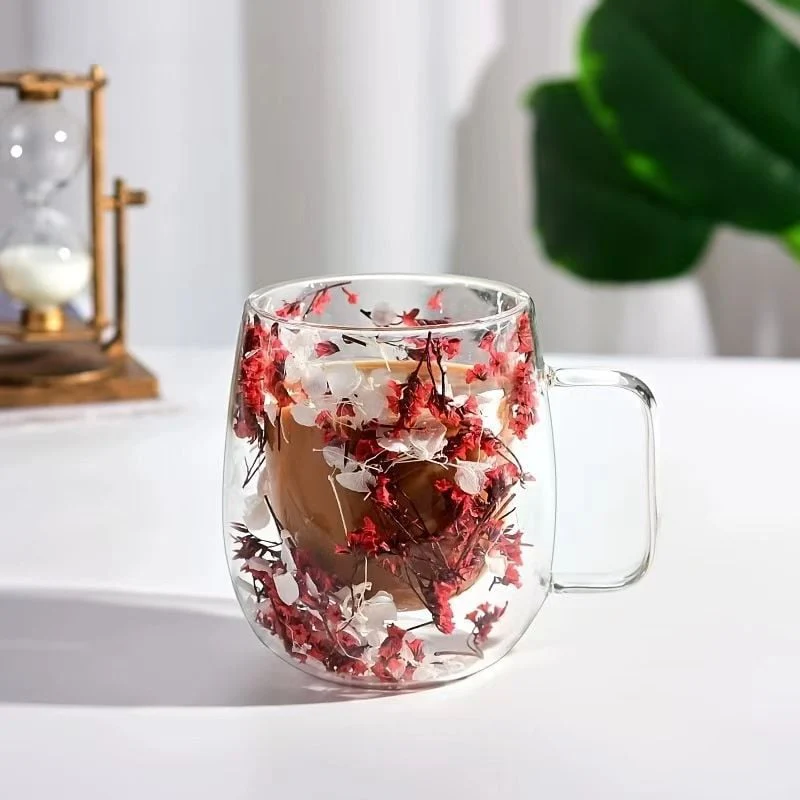 🎄🌸Transparent Double Glass Flower Tea Cup 350 ml - Image 16