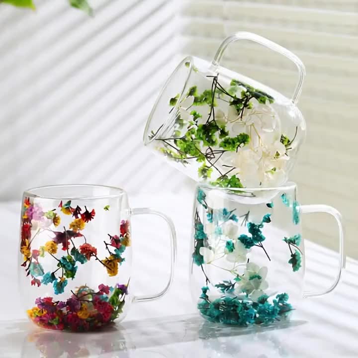 🎄🌸Transparent Double Glass Flower Tea Cup 350 ml - Image 3