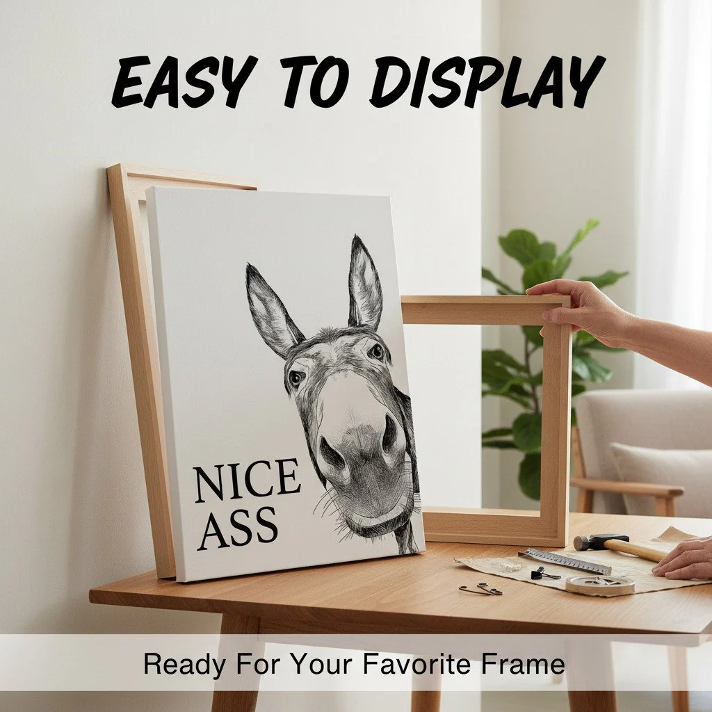 Funny Bathroom Wall Art - "Nice Ass" Donkey Print(No Frame) - Image 3