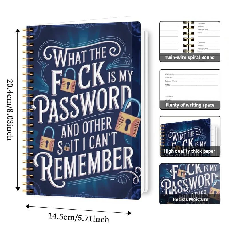 Funny Password Notebook - Spiral Bound with Lock Icons & Funny Security Phrases - Image 4