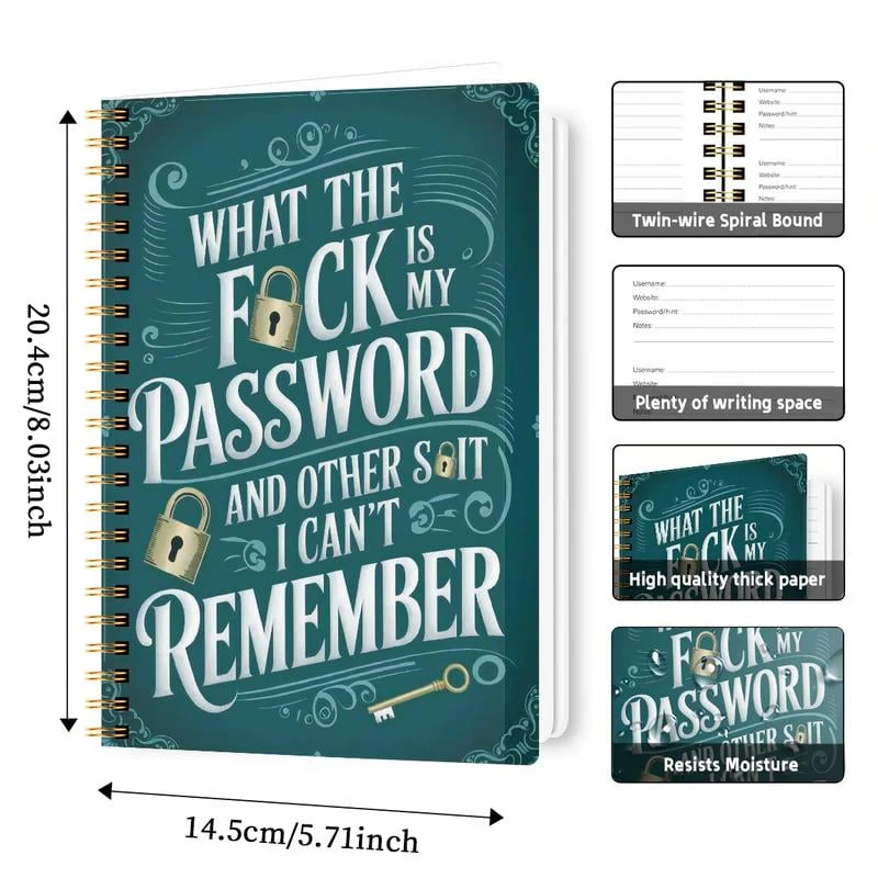 Funny Password Notebook - Spiral Bound with Lock Icons & Funny Security Phrases - Image 8