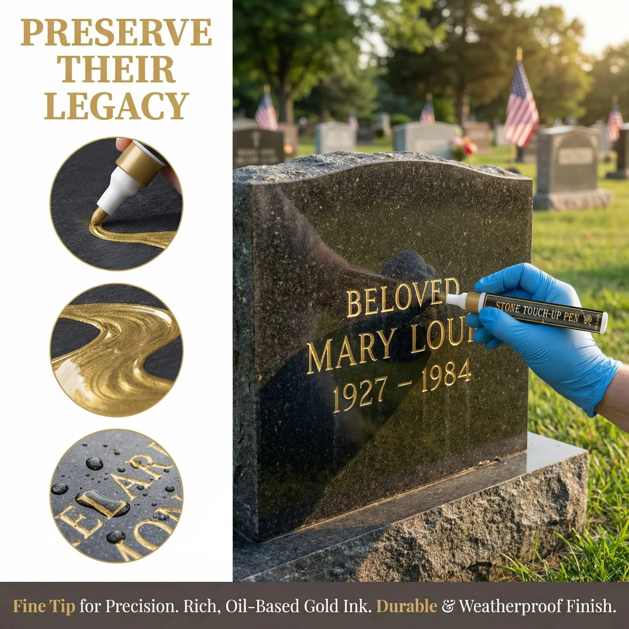 Golden Tombstone Marker Pen for Restoring Faded Grave Inscriptions - Image 5