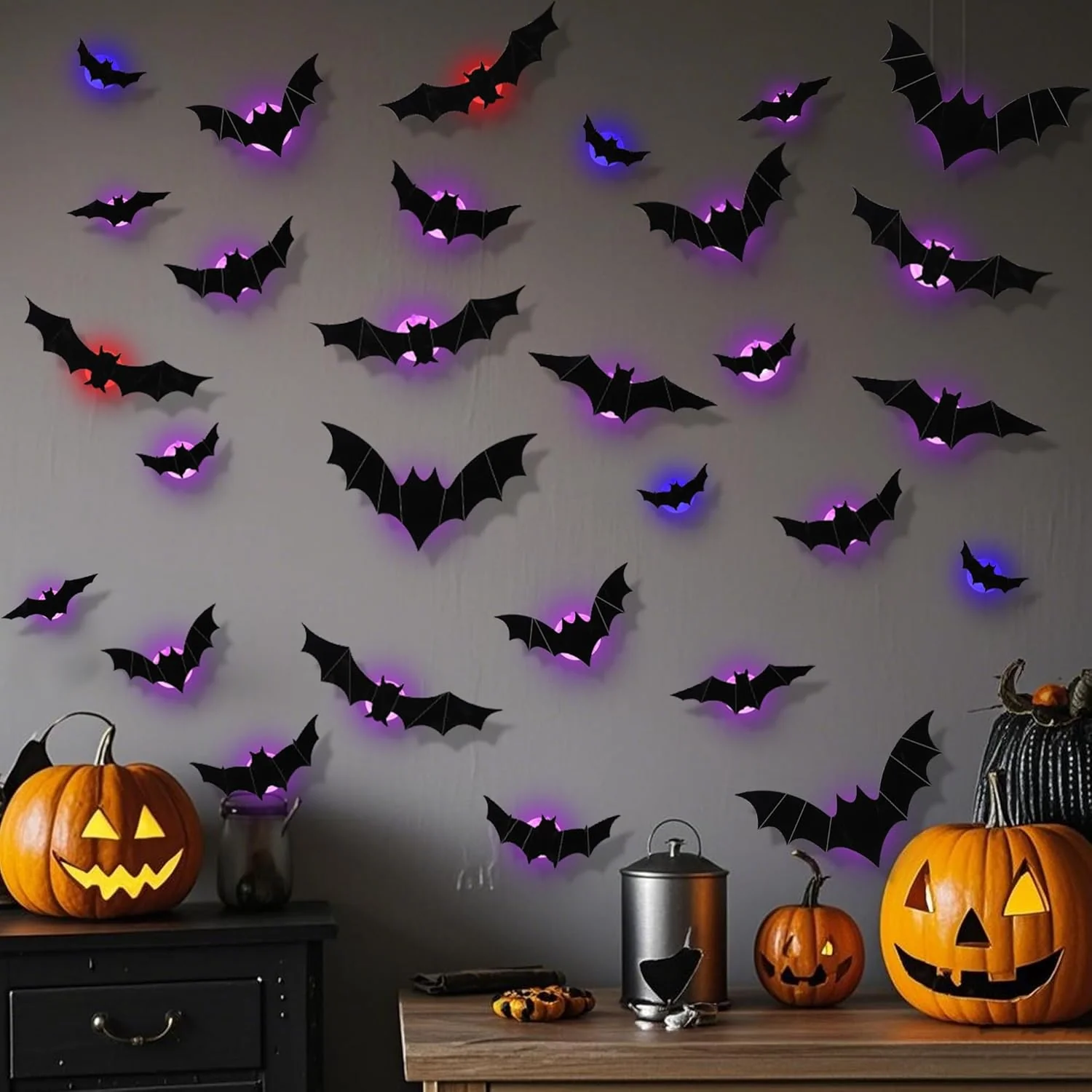 Halloween Bats Wall Decor with Lights – 3D Spooky Stickers for Home - Image 12