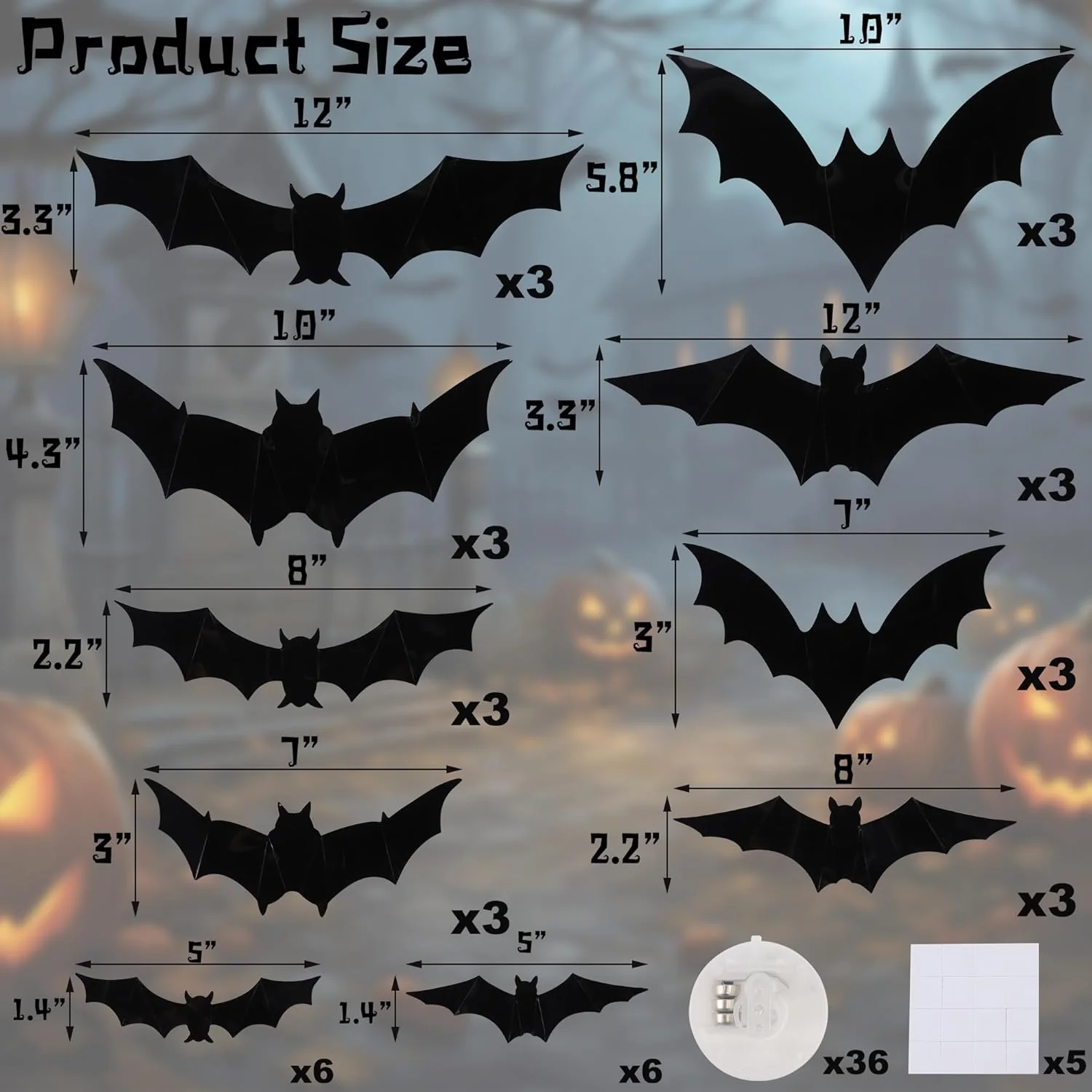 Halloween Bats Wall Decor with Lights – 3D Spooky Stickers for Home - Image 13