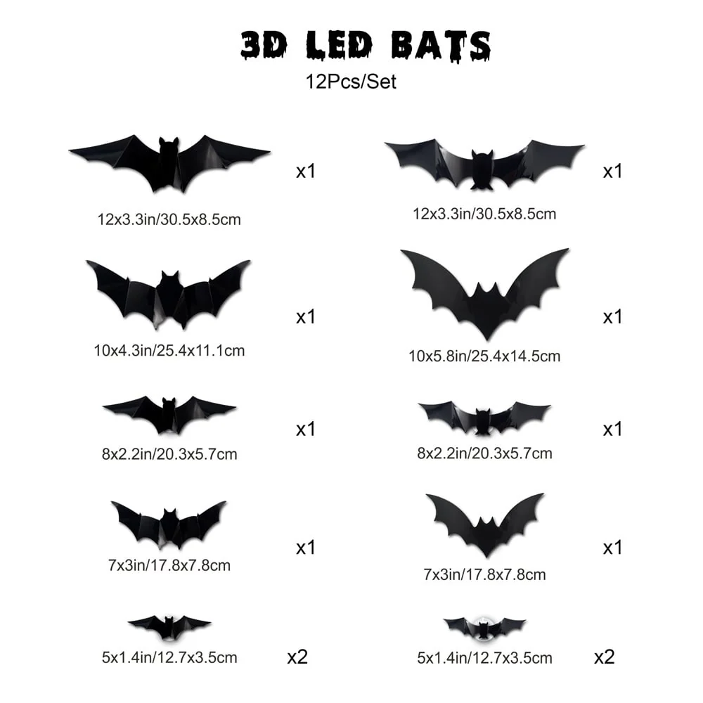 Halloween Bats Wall Decor with Lights – 3D Spooky Stickers for Home - Image 3