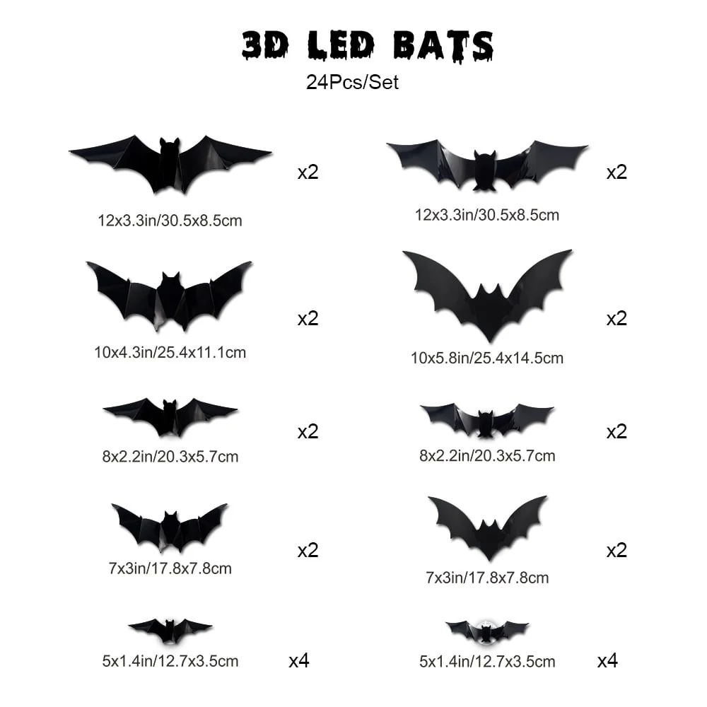 Halloween Bats Wall Decor with Lights – 3D Spooky Stickers for Home - Image 5