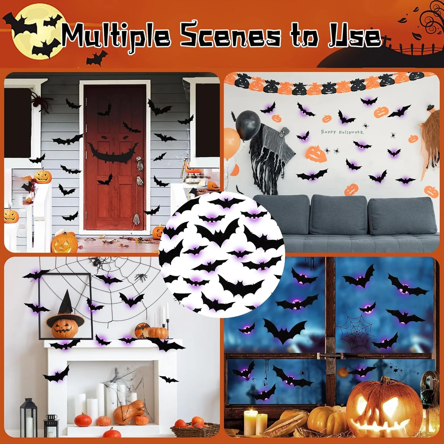 Halloween Bats Wall Decor with Lights – 3D Spooky Stickers for Home - Image 9