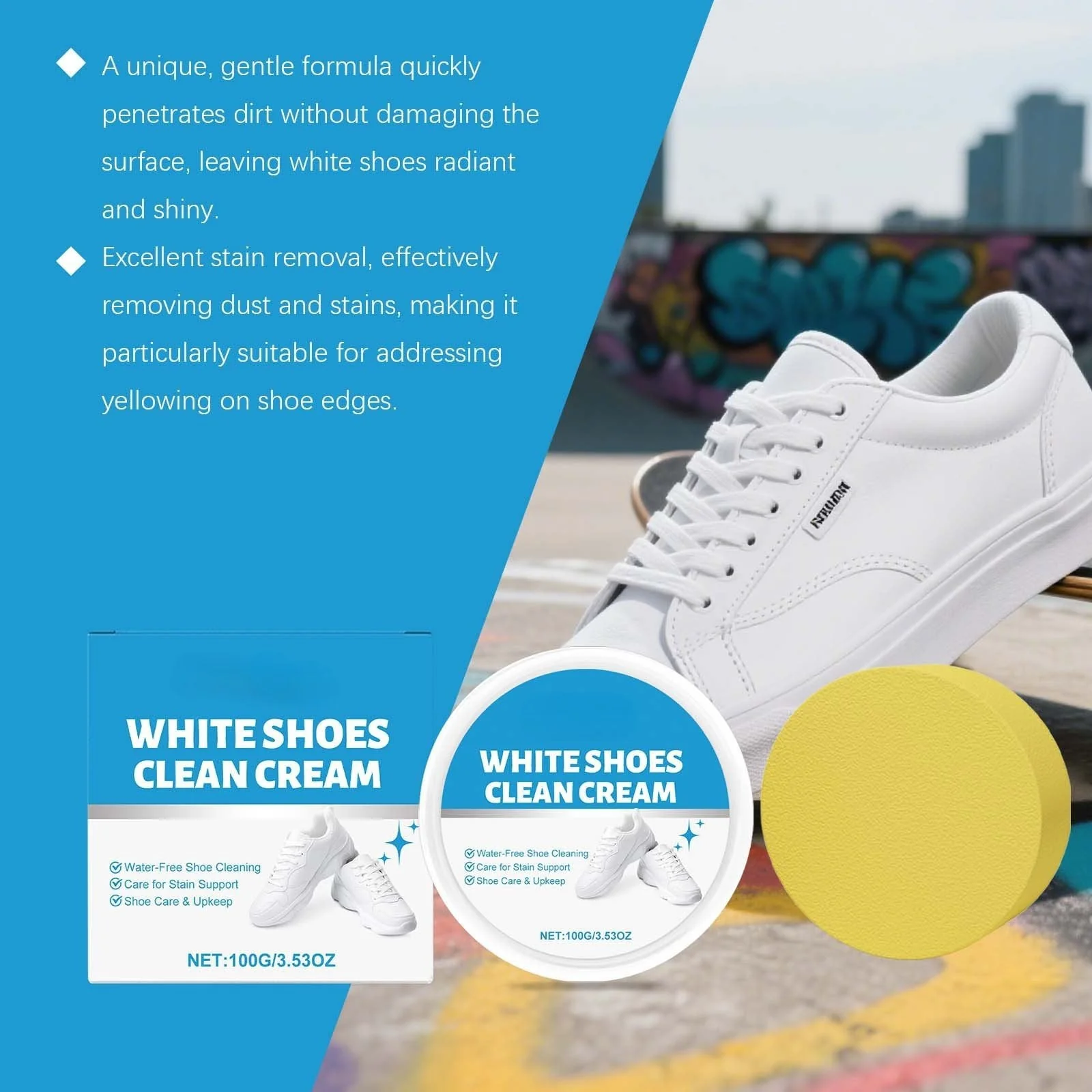 White Shoe Cleaner Cream  |   Multipurpose No-Wash Solid Comes with Sponge - Image 7